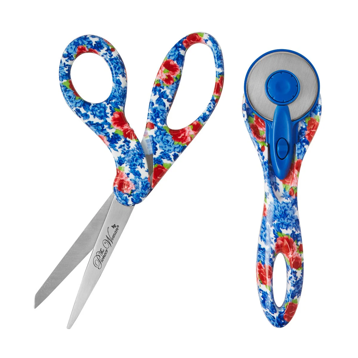 The Pioneer Woman Blue Heritage Floral 45mm Rotary & 8" Fashion Scissors Set (55891-PARENT) - Image 3