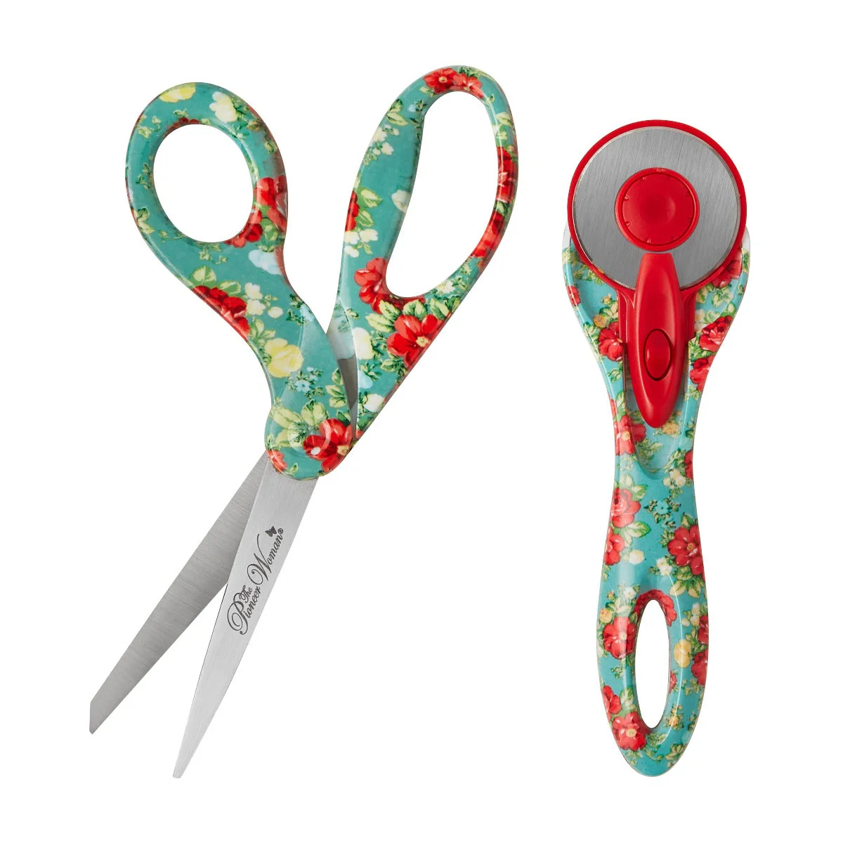 The Pioneer Woman Teal Vintage Floral 45mm Rotary & 8" Fashion Scissors Set (55892-PARENT) - Image 5