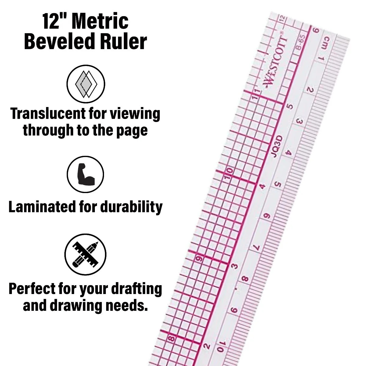Westcott 10ths/Metric Beveled Ruler, 12-Inch/30cm (B-65) - Image 5