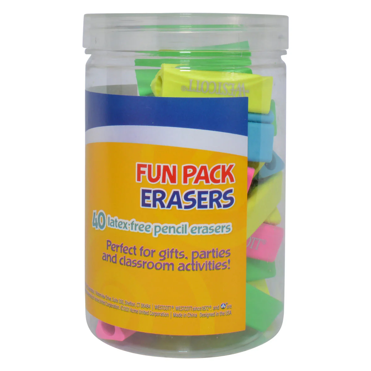 Westcott Erasers Fun Pack, Assorted Colors, 40 Count (17795) - Image 4