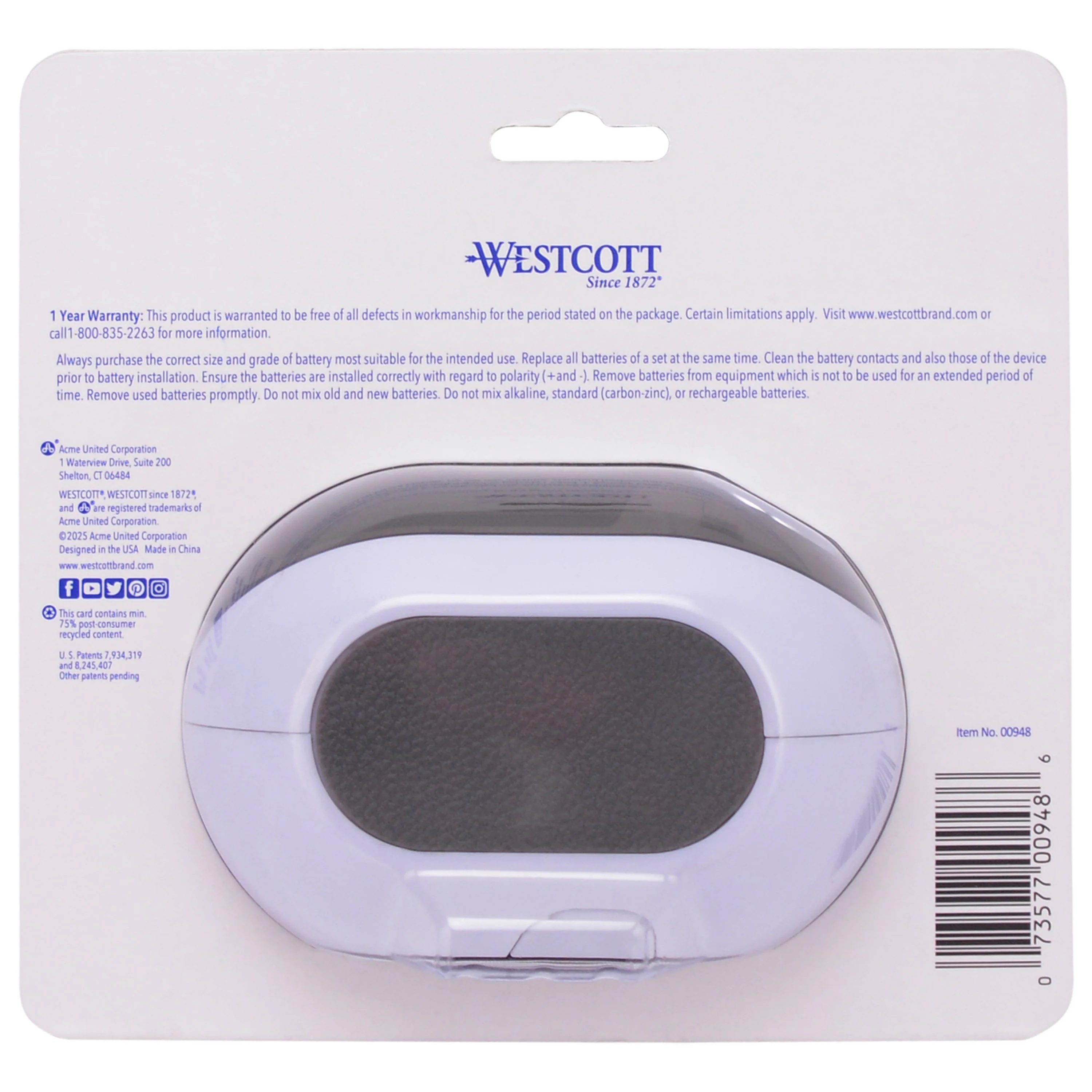 Westcott iPoint Dash Battery Pencil Sharpener, White (00948-PARENT) - Image 2