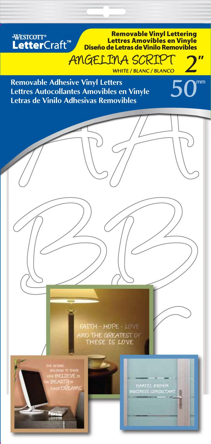Westcott Letter Craft Removable Vinyl Lettering, Angeline Script, 2", White (15824) - Image 10