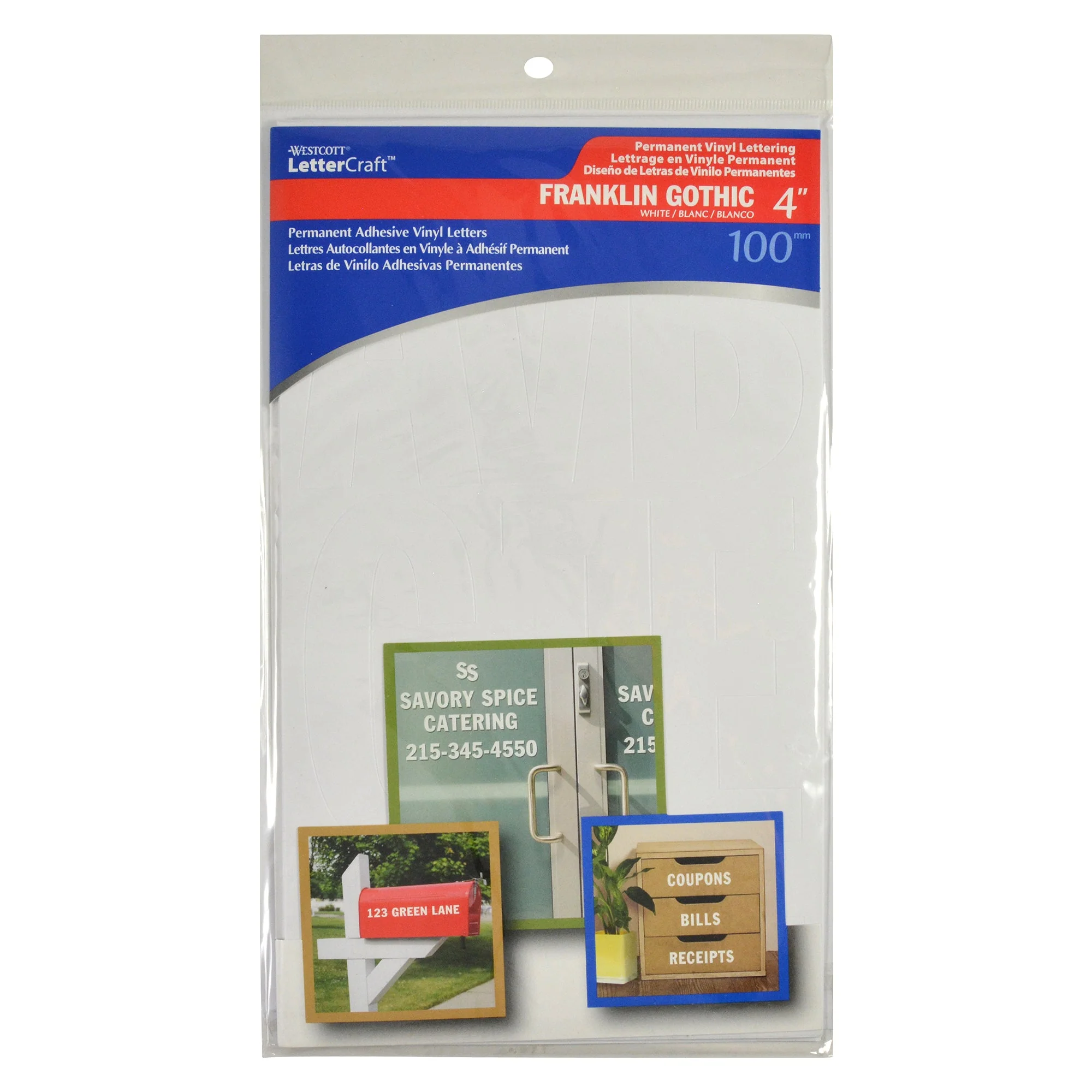 Westcott LetterCraft Permanent Vinyl Lettering Franklin Gothic 4-Inch, White (15864) - Image 2